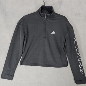 Adidas Womens Crop Half Zip Sweatshirt Pullover Black Size Small S Side Logo New
